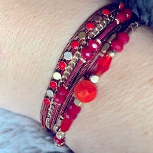 MULTISTRAND CHAIN BEADED WRAP BRACELET WITH CUT CRYSTAL BEADS AND MAGNET CLASP